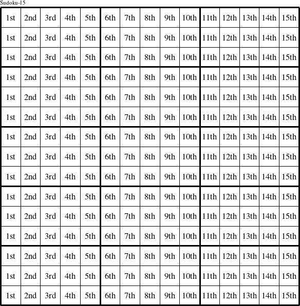 Each column is a group numbered as shown in this Sudoku-15 figure.