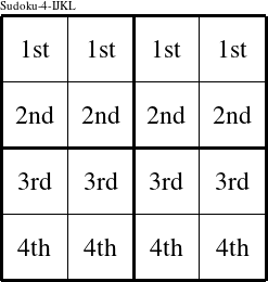Each row is a group numbered as shown in this Sudoku-4-IJKL figure.