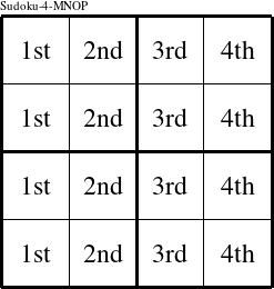 Each column is a group numbered as shown in this Sudoku-4-MNOP figure.