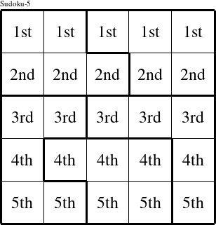 Each row is a group numbered as shown in this Sudoku-5 figure.