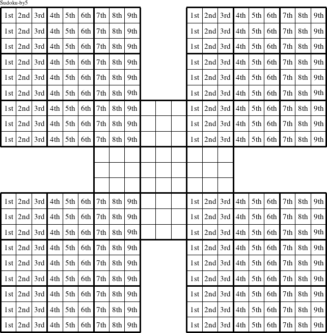 Each column in the upper left, upper right, lower left, and lower right puzzles is a group numbered as shown in this Sudoku-by5 figure.