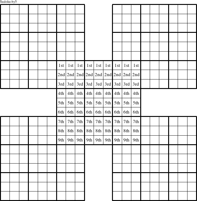 Each row in the center puzzle is a group numbered as shown in this Sudoku-by5 figure.