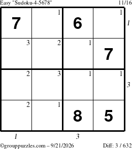 The grouppuzzles.com Easy Sudoku-4-5678 puzzle for Monday September 21, 2026 with all 3 steps marked