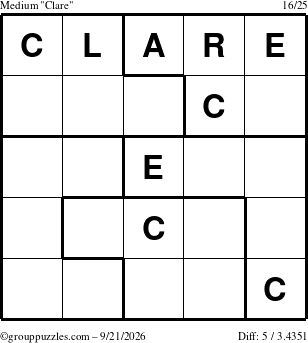 The grouppuzzles.com Medium Clare puzzle for Monday September 21, 2026