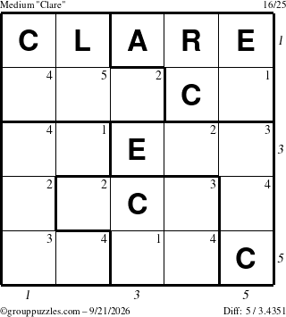 The grouppuzzles.com Medium Clare puzzle for Monday September 21, 2026 with all 5 steps marked