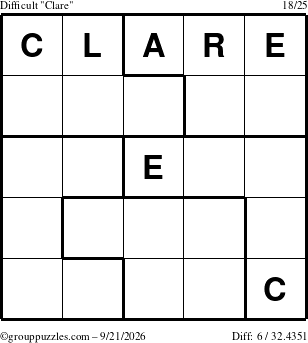 The grouppuzzles.com Difficult Clare puzzle for Monday September 21, 2026