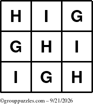 The grouppuzzles.com Answer grid for the TicTac-GHI puzzle for Monday September 21, 2026