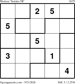 The grouppuzzles.com Medium Sudoku-5B puzzle for Monday September 21, 2026
