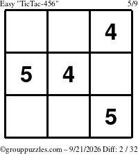 The grouppuzzles.com Easy TicTac-456 puzzle for Monday September 21, 2026