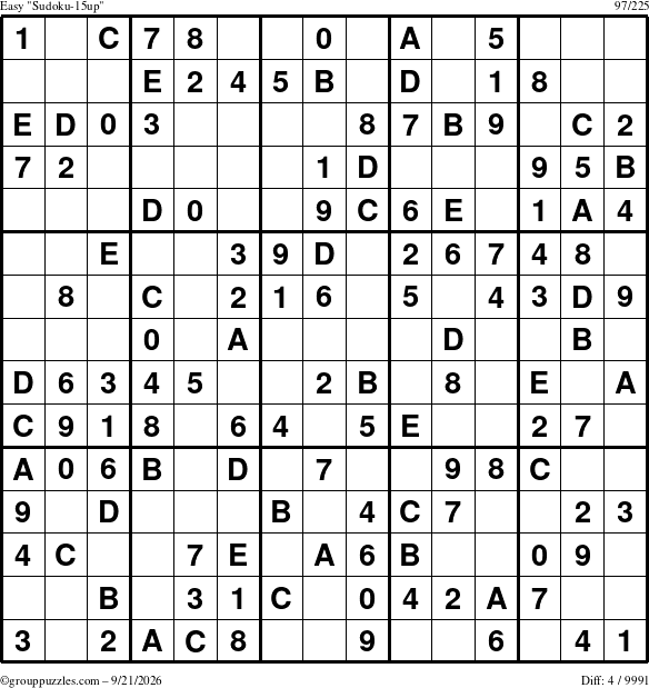 The grouppuzzles.com Easy Sudoku-15up puzzle for Monday September 21, 2026