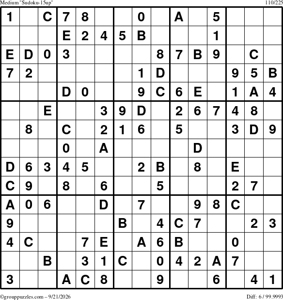 The grouppuzzles.com Medium Sudoku-15up puzzle for Monday September 21, 2026