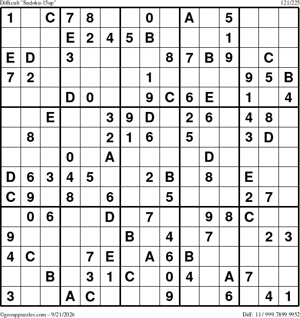 The grouppuzzles.com Difficult Sudoku-15up puzzle for Monday September 21, 2026