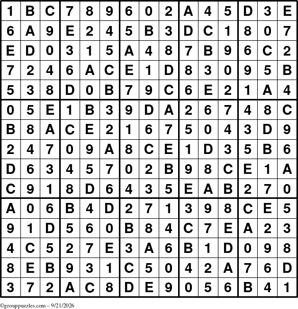 The grouppuzzles.com Answer grid for the Sudoku-15up puzzle for Monday September 21, 2026