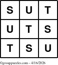 The grouppuzzles.com Answer grid for the TicTac-STU puzzle for Thursday April 16, 2026
