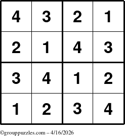 The grouppuzzles.com Answer grid for the Sudoku-4 puzzle for Thursday April 16, 2026