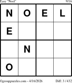 The grouppuzzles.com Easy Noel puzzle for Thursday April 16, 2026