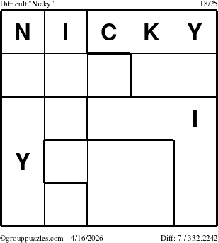 The grouppuzzles.com Difficult Nicky puzzle for Thursday April 16, 2026