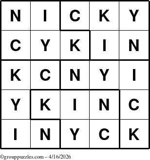 The grouppuzzles.com Answer grid for the Nicky puzzle for Thursday April 16, 2026