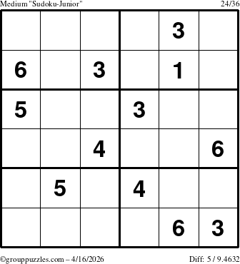 The grouppuzzles.com Medium Sudoku-Junior puzzle for Thursday April 16, 2026
