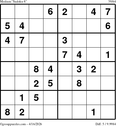 The grouppuzzles.com Medium Sudoku-8 puzzle for Thursday April 16, 2026