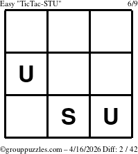 The grouppuzzles.com Easy TicTac-STU puzzle for Thursday April 16, 2026