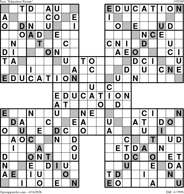 The grouppuzzles.com Easy Education-Xtreme puzzle for Thursday April 16, 2026