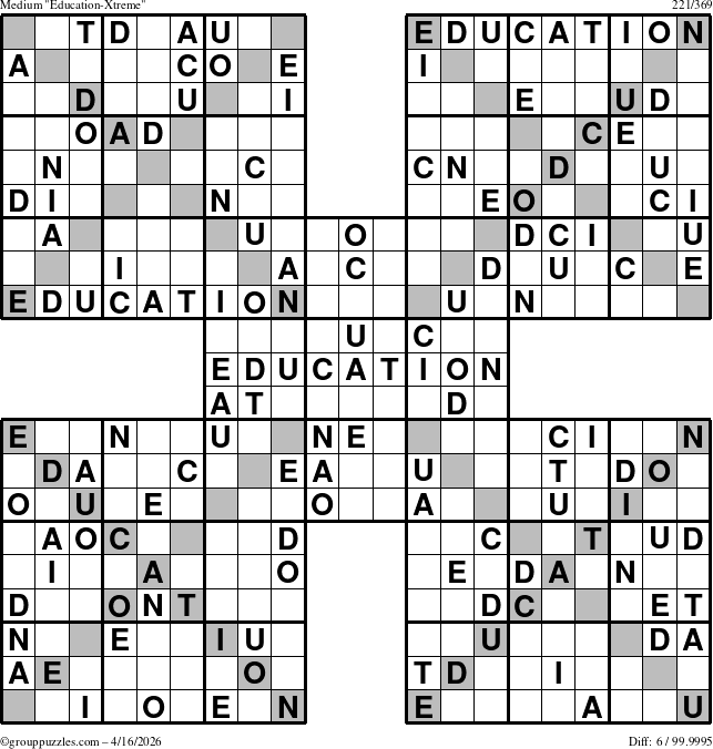 The grouppuzzles.com Medium Education-Xtreme puzzle for Thursday April 16, 2026