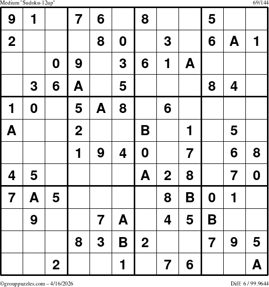 The grouppuzzles.com Medium Sudoku-12up puzzle for Thursday April 16, 2026