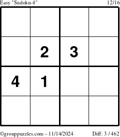 The grouppuzzles.com Easy Sudoku-4 puzzle for Thursday November 14, 2024