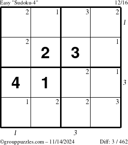 The grouppuzzles.com Easy Sudoku-4 puzzle for Thursday November 14, 2024 with all 3 steps marked