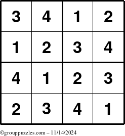 The grouppuzzles.com Answer grid for the Sudoku-4 puzzle for Thursday November 14, 2024