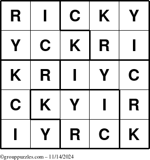 The grouppuzzles.com Answer grid for the Ricky puzzle for Thursday November 14, 2024