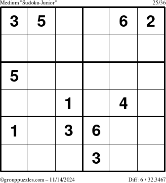 The grouppuzzles.com Medium Sudoku-Junior puzzle for Thursday November 14, 2024