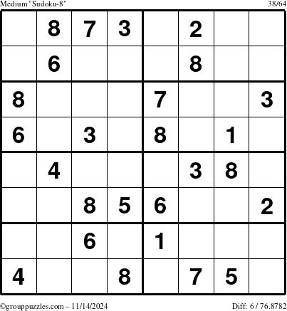 The grouppuzzles.com Medium Sudoku-8 puzzle for Thursday November 14, 2024