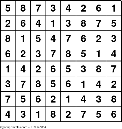 The grouppuzzles.com Answer grid for the Sudoku-8 puzzle for Thursday November 14, 2024