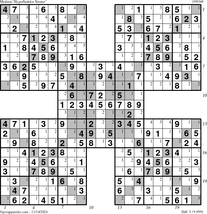 The grouppuzzles.com Medium cover-HyperXtreme puzzle for Thursday November 14, 2024 with all 5 steps marked