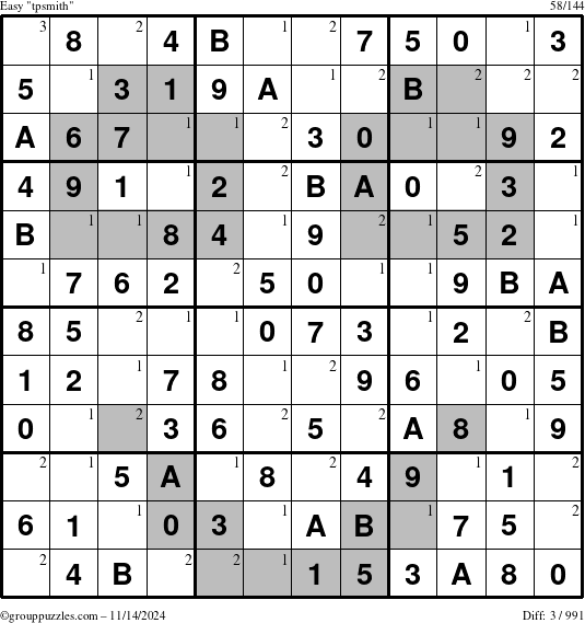 The grouppuzzles.com Easy tpsmith puzzle for Thursday November 14, 2024 with the first 3 steps marked