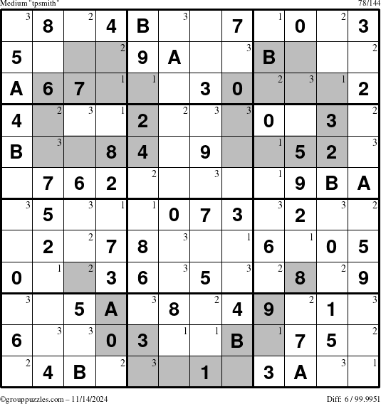 The grouppuzzles.com Medium tpsmith puzzle for Thursday November 14, 2024 with the first 3 steps marked