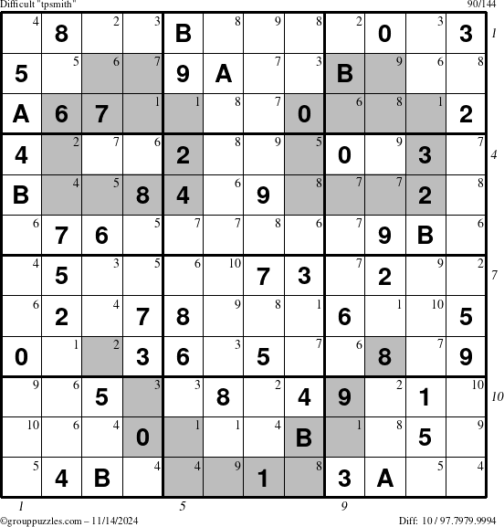 The grouppuzzles.com Difficult tpsmith puzzle for Thursday November 14, 2024 with all 10 steps marked