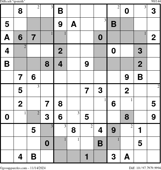 The grouppuzzles.com Difficult tpsmith puzzle for Thursday November 14, 2024 with the first 3 steps marked