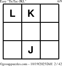 The grouppuzzles.com Easy TicTac-JKL puzzle for Sunday October 19, 2025