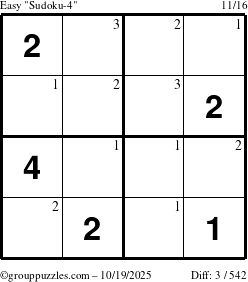The grouppuzzles.com Easy Sudoku-4 puzzle for Sunday October 19, 2025 with the first 3 steps marked