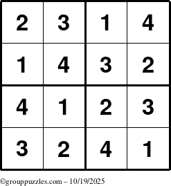 The grouppuzzles.com Answer grid for the Sudoku-4 puzzle for Sunday October 19, 2025
