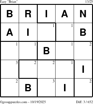 The grouppuzzles.com Easy Brian puzzle for Sunday October 19, 2025 with the first 3 steps marked