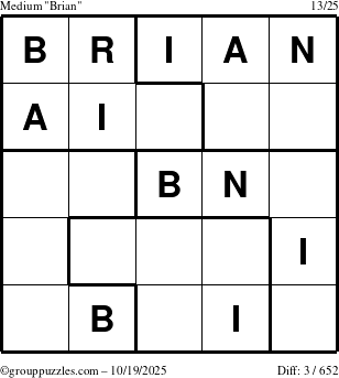 The grouppuzzles.com Medium Brian puzzle for Sunday October 19, 2025