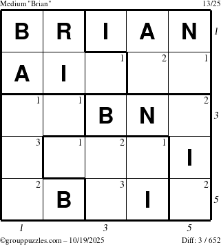The grouppuzzles.com Medium Brian puzzle for Sunday October 19, 2025 with all 3 steps marked