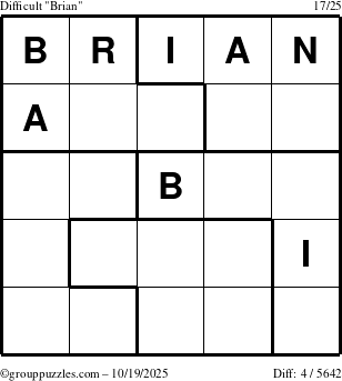 The grouppuzzles.com Difficult Brian puzzle for Sunday October 19, 2025