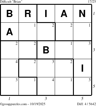 The grouppuzzles.com Difficult Brian puzzle for Sunday October 19, 2025 with all 4 steps marked