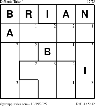 The grouppuzzles.com Difficult Brian puzzle for Sunday October 19, 2025 with the first 3 steps marked