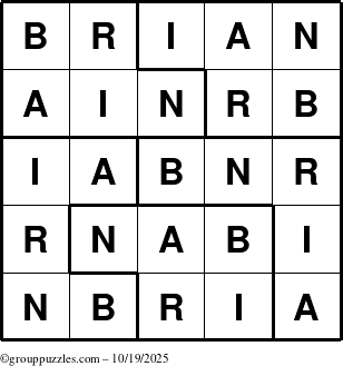 The grouppuzzles.com Answer grid for the Brian puzzle for Sunday October 19, 2025